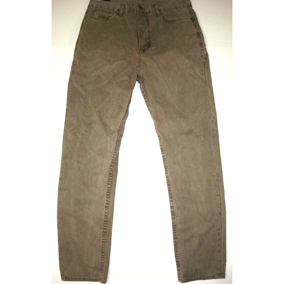 New Designer Mens Hudson Jeans Green Skinny 32 X 29 USA Button Olive Distressed - Picture 2 of 8